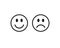 Happy smile and sad unhappy face emoji icon. Positive and negative feeling symbol. Like and unlike sign. Emoticon logo.