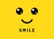 Happy smile. Smiling face on yellow background. Laughter logo, funny vector banner