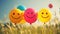 Happy Smiley Balloons in Sunny Field