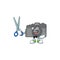 Happy smiling barber digital camera mascot design style