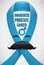 Happy Smiling Blue Ribbon with Mustache for Prostate Cancer Campaign, Vector Illustration