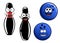 Happy smiling cartoon bowling pins and balls