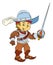 Happy smiling cartoon medieval spanish knight or soldier standing with sword