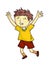 Happy smiling child cheerfully joyfully jumping, laughing, screaming cartoon. Playful boy. Happiness, gladness, joy and