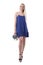 Happy smiling confident stylish blond hair girl in blue dress or gown with handbag
