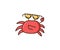 Happy smiling cool crab with sunglasses. Vector doodle illustration concept. Beach summer and sea hand drawn cartoon character