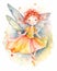 Happy smiling fairy portrait, watercolor illustration, bright sunny colors