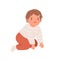 Happy smiling girl crawling. Portrait of kid in home clothes. Little child moving on knees and hands. Flat vector