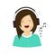 Happy smiling girl with headphones singing song isolated vector