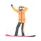 Happy Smiling Girl Snowboarding, Snowboarder Character Dressed in Winter Clothing, Extreme Sport Activities, Winter