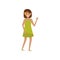 Happy smiling girl waving her hand, young woman enjoying summer vacation vector Illustration on a white background