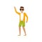 Happy smiling guy waving his hand, young man enjoying summer vacation vector Illustration on a white background