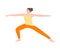 Happy smiling gymnast girl in orange pants shows exercise. Vector illustration in the flat cartoon style