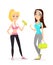 Happy smiling healthy strong young brunette and blonde female fitness girls in stylish sport clothes and sneakers with