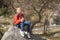 Happy smiling hiker boy with backpack