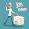 Happy Smiling Ice Cream Seller with Cart Retro