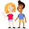 Happy smiling interracial cartoon couple holding hands
