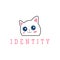 Happy smiling kitty cartoon character logo design illustration.