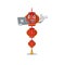 Happy smiling lampion chinese lantern cartoon character working with laptop