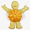 Happy smiling man with handles and legs made of peeled ripe orange fruit and his peel lies on a white background. Funny avatar!   