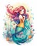 Happy smiling mermaid, water color illustration, bright colors