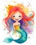 Happy smiling mermaid, water color illustration, bright colors