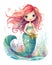 Happy smiling mermaid, water color illustration, bright colors