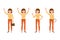 Happy, smiling, office woman in orange pants vector illustration. Waving, saying hello, hands up, standing girl cartoon character