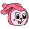 Happy smiling pink rabbit head emoticon, doodle icon image kawaii