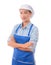 Happy, smiling, positive female chef, Housewife, arm crossing ge