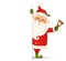 Happy smiling Santa Claus standing behind a blank sign, showing on big blank sign. Cartoon Santa Claus character with