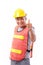 Happy, smiling senior construction worker giving thumb up