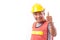 Happy, smiling senior construction worker giving thumb up