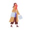 Happy smiling woman walking with bags in hands after good successful shopping. Young modern female going with purchases