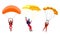 Happy smiling young people skydivers with parachutes enjoying flight vector illustration