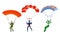 Happy smiling young people skydivers with parachutes vector illustration
