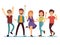 Happy smilling dancing young persons at christmas party. Cartoon vector people set