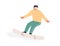 Happy snowboarder riding snowboard. Active person in winter equipment and glasses sliding on snow board. Flat vector