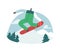 Happy Snowboarder Riding Snowboard by Snow Slopes at Winter Time Season Holidays. Sportsman Having Fun on Ski Resort