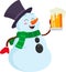 Happy Snowman Cartoon Character Holding A Glass Of Beer