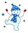 A happy snowman is having fun. Winter season.