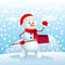 Happy snowman holding snow shovel