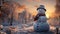 happy snowman in winter landscape