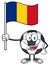 Happy Soccer Ball Cartoon Mascot Character Holding A Flag Of Romania