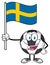 Happy Soccer Ball Cartoon Mascot Character Holding A Flag Of Sweden