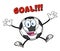 Happy Soccer Ball Cartoon Mascot Character Jumping With Text Goal