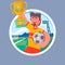 Happy Soccer champions with winners cup. Soccer cup, football championship Vector illustration.