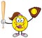 Happy Softball Girl Cartoon Character Holding A Bat And Glove With Ball