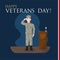 Happy soldier doing a salute next to a podium Happy veterans day Vector