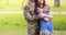 Happy soldier hugging his wife